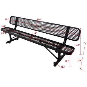 8 ฟุต ม้านั่งเหล็กกลางแจ้งมีพนักพิง สีดำ สำหรับลานบ้าน - Product Image 6
