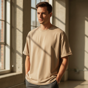 Camiseta Oversize Premium Lisa al por Mayor, Transpirable, de Algodón Suave, Estilo Hip Hop con Hombros Caídos, Etiqueta Personalizada, Camiseta Lisa para Hombre - Product Image 6