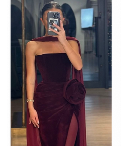 Elegante Vestido de Noche de Terciopelo Asimétrico Largo hasta el Suelo con Hombros Descubiertos para Maternidad, Estilo Club, Fiesta, Celebración - Product Image 1