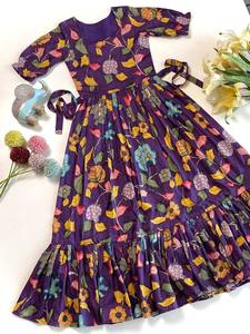 Nouvelle arrivée : Robe midi pour fille/nouveau-né en soie Tussar avec imprimé numérique, manches bouffantes et bordure à volants, prête à porter, à prix de gros - Product Image 2