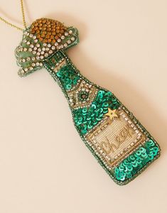 Beaded Champagne Bottle Ornament Luxury Christmas Party Hanging Decor - Product Image 1