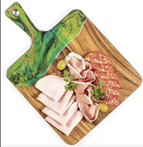 Planche à découper en marbre bleu avec incrustation en résine, planche à découper rectangulaire en bois, poignée de luxe, design combiné pour la cuisine - Product Image 5