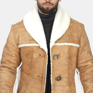 Wholesale <b>Vintage</b> Fur Leather <b>Trench</b> <b>Coat</b> Premium Men's Winter Long Customizable Horn Button Closure - Product Image 5