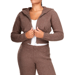 Sudadera con capucha de mohair con logotipo bordado personalizado, chándales de punto, sudadera con capucha de mohair extragrande con vuelo, suéter de mohair de punto, conjunto de chándal de punto - Product Image 1