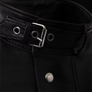 Blouson bomber en cuir véritable noir pour homme, col mandarin, coupe-vent, fermeture éclair, grande taille, style streetwear hiver - Product Image 6