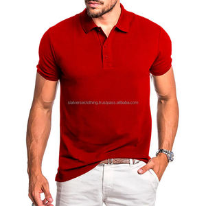 Chemises pour hommes à boutons, coupe ajustée, col à revers, pull-over décontracté, uni, rouge clair, manches courtes, respirant, tricoté, pour l'été - Product Image 1