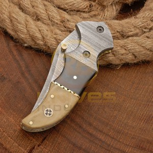 Handmade Damascus Steel Folding <b>Knife</b> with Natural <b>Bone</b> <b>Handle</b> | Premium EDC Pocket <b>Knife</b> for Hunting, Camping, Outdoor Survival - Product Image 5