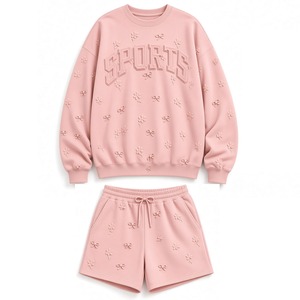 Sweat-shirt et short pour femme, broderie florale 3D, tissu doux, chaud et confortable, coupe décontractée et confortable - Product Image 5