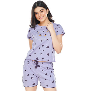 Conjunto de Dos Piezas para Mujer, Estampado Floral, Verano, Top de Manga Corta y Pantalones Cortos, Ropa de Dormir Transpirable - Product Image 1