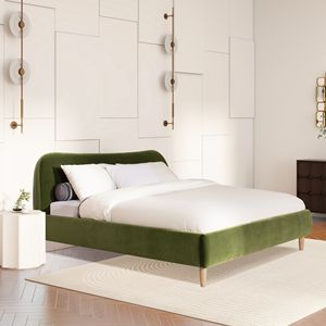 Letto King Size con Testiera Curva in Stile Romano, Rivestito in Velluto Verde Oliva di Alta Qualità, con Elegante Imbottitura - Product Image 2