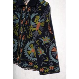 Hand Embroidered Quilted Breathable Velvet <b>Jacket</b> with Floral Pattern <b>Mandarin</b> <b>Collar</b> Full Sleeve Women's Winter Coat - Product Image 5
