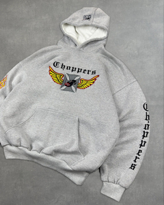Sweat-shirt à capuche oversize Choppers en coton gris French Terry, style décontracté automne, manches régulières, poche avant, imprimé, pour homme - Product Image 2