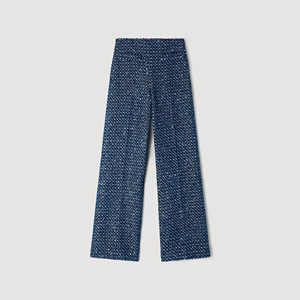 High Waist Straight Leg <b>Wool</b> Nylon Trousers Smart Casual Autumn Woven Midweight Elastic Waist Flat Front Blue - Product Image 2
