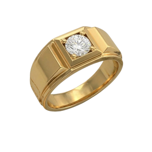 Anillo de Moissanita Chapado en Oro Amarillo de 14K para Hombre, Corte Brillante Redondo, Engaste de Garras, Banda de Compromiso Geométrica, Estilo Clásico - Product Image 3