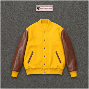 Veste universitaire en satin jaune personnalisée avec manches en cuir marron, veste bomber de baseball haut de gamme, veste de mode pour homme, coupe universitaire - Product Image 5