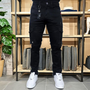 Jeans cargo noirs de qualité supérieure Gex pour hommes, taille mi-haute et extensibles - Product Image 1