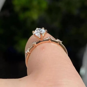 Pear Cut Moissanite Engagement Ring, Teardrop Diamond Ring with Accent Stones, Elegant Gold Minimalist Ring for Women - Product Image 4