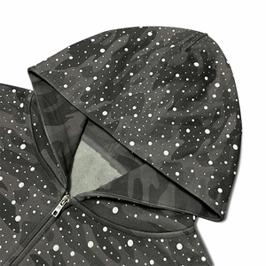 Sweat-shirts à capuche surdimensionnés et courts, personnalisés, avec strass et fermeture éclair, style camouflage, pour streetwear, unisexes, vente en gros OEM - Product Image 4