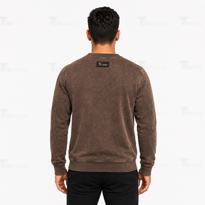 Sweat-shirt à col rond à manches longues pour homme, en coton 100% respirant, à séchage rapide, écologique, doublé en polaire, effet délavé minéral et délavé à l'acide - Product Image 4