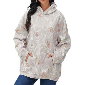 Sudadera con Capucha de Algodón Oversize para Mujer, Diseño Floral Azul, Manga Larga, Fabricante Mayorista Personalizado - Product Image 1