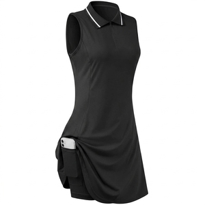 Robe de golf sans manches pour femme, col polo, bleu clair, couleur unie, tissu tricoté à séchage rapide, style décontracté et sportif - Product Image 3