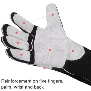 Gants de soudage en cuir de couleur unie, à doigts entiers, ajustement facile, résistants à la chaleur, durables, gants de sécurité pour le travail - Product Image 5