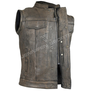 Gilet de motard en cuir de vachette véritable pour homme, style décontracté et vintage, fermeture éclair sur le devant, poches intérieures - Product Image 2