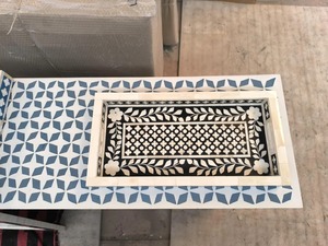 Handmade <b>Black</b> & White Bone Inlay Serving Tray Rectangular Decorative Wooden Ottoman Coffee <b>Table</b> <b>Vanity</b> Tray Luxury Home Decor - Product Image 2
