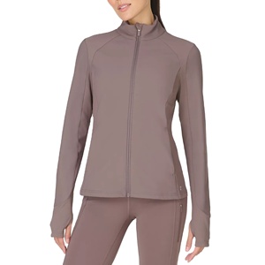 Veste de yoga pour femme à col montant et fermeture éclair intégrale, couleur unie, respirante, en spandex et polyester, à manches longues, haut de sport - Product Image 1