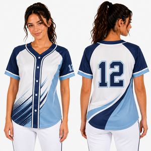 Maillot de baseball sublimé pour femme, multicolore, manches courtes, col en V, séchage rapide, motif uni, coupe ajustée, numéro d'équipe - Product Image 6