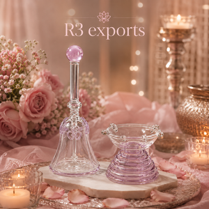 Juego de Regalo Devocional con Campana de Vidrio Redonda Hecha a Mano y Lámpara de Aceite Diya R3BD01 - Product Image 2