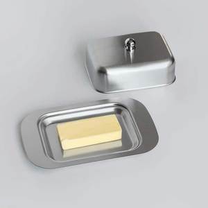 Beurrier ovale multifonction en acier inoxydable durable avec couvercle rabattable et cuillère, pour la conservation de la fraîcheur, vaisselle de cuisine artisanale - Product Image 1