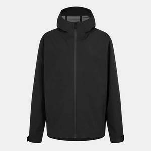 Veste coupe-vent imperméable à capuche pour homme, noire unie, enduite de PU, fermeture éclair décontractée, pour l'automne - Product Image 2