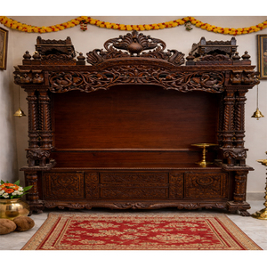 Traditional Big Size Pooja <b>Mandir</b> for Home Intricately Carved Solid Wood Puja Unit Premium Antique Style Large Temple Cabinet - Product Image 3
