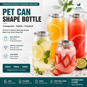 Botella de Bebida Personalizada con Logotipo, 330ml 500ml, Forma de Lata PET, con Tapa Fácil de Abrir, Envase Transparente para Jugo, Fábrica OEM - Product Image 1