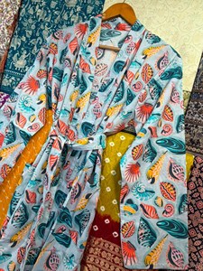 Boho Printed Cotton Kimono Dress Womans Long Night Wear Maxi Kaftan casual Wear <b>Cardigan</b> for Holidays Vacations Sustain - Product Image 2
