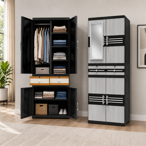 Naiba Drawer Fit Plastic Wardrobe Cabinet Gray with Drawer, Shelves, Hanger & <b>Mirror</b> for Clothing Storage Bedroom Furniture - Product Image 1