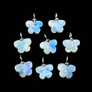 Colgante de mariposa de piedra lunar arcoíris llamativa, plata 925, amuleto de piedra preciosa tallado a mano, colgante de piedra lunar natural para la fabricación de joyas - Product Image 5