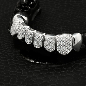 Grillz de Dientes Unisex de Plata 925 Estilo Hip Hop, Dientes Personalizados con Diamantes de Moissanita y Cadena de Oro Blanco, Joyería al Mejor Precio - Product Image 6