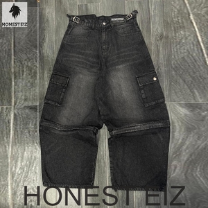 Pantalones Cargo Casuales de Cintura Alta y Pierna Ancha para Hombre Honest Eiz, Cierre de Botones, 100% Algodón, Ligeros, Transpirables, con Múltiples Bolsillos - Product Image 1