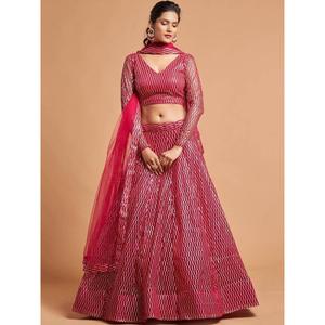 ชุดตาข่ายปักลายด้วยด้ายสีชมพูสุดฮอตชุดปาร์ตี้ lehenga choli - Product Image 4