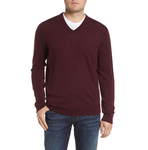 Pull en tricot à col en V bleu marine pour homme, manches régulières, couleur unie, vêtement d'automne - Product Image 5