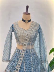 Lehenga choli sequins Jari ชุดงานเย็บปักถักร้อยชุดผ้าไหมแฟชั่นยาวถึงพื้น - Product Image 6