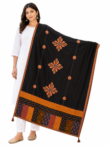 Jaipur Moda Handmade Cotton Dupatta Black with Ajrakh Patchwork Border Tassels Traditional Indian Ethnic Wear for Women - Product Image 5