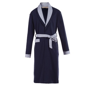 <b>Men's</b> Blue Shawl Collar Robe Long Sleeve Bathrobe with Trim Pockets and Tie <b>Belt</b> 100% Bamboo Fiber Thermal Casual - Product Image 4