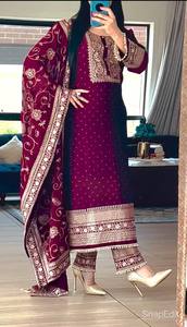 Ensemble Salwar Kameez vert brodé tissé élégant et uni, longueur genou, pour femme, en rayonne, avec Kurti, pantalon et Dupatta, tenue de mariage et de fête - Product Image 5