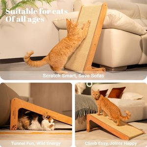 Rampe à gratter pour chat en sisal pour chat d'intérieur, 24,8 pouces, forme en L, griffoir vertical, tapis à gratter pour chat, meuble pour chat en bois massif - Product Image 4