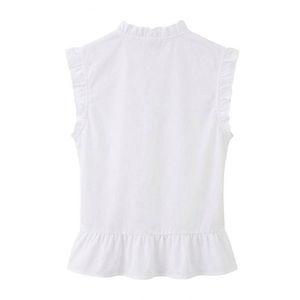 Custom Pink Gingham <b>Women's</b> Blouse Contrast <b>White</b> Ruffle Trim Sleeveless Panelled Peplum Casual Summer <b>Top</b> - Product Image 2