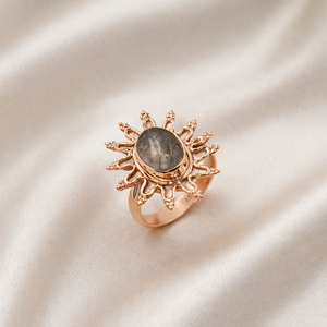 Black Rutile <b>Quartz</b> Sunburst <b>Ring</b> 925 Sterling Silver Rose Gold Yellow Gold Plated Handmade Statement Floral Design <b>Ring</b> for her - Product Image 3
