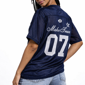 Camiseta de fútbol americano de malla personalizada al por mayor estilo Y2K para hombre, azul marino, estilo universitario, oversize, estilo urbano, venta al por mayor, OEM, fábrica de EE. UU. - Product Image 4